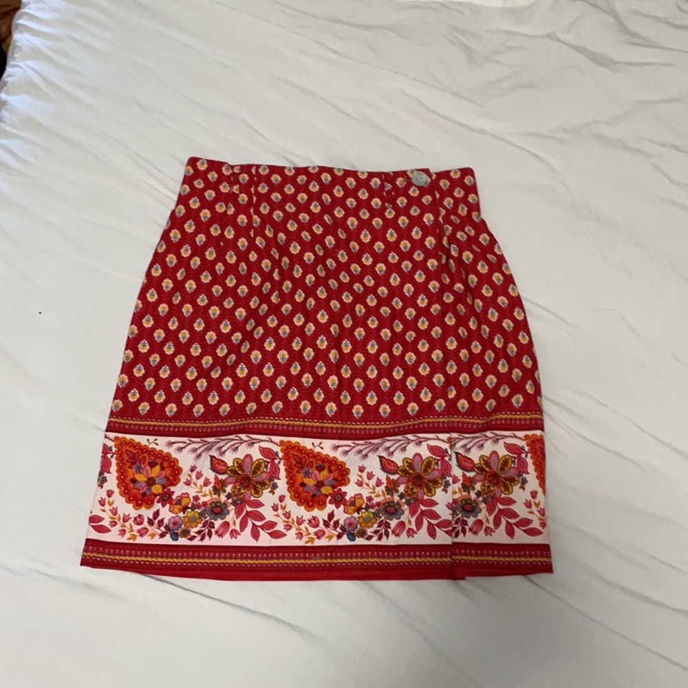 Red Floral Border Mini Skirt